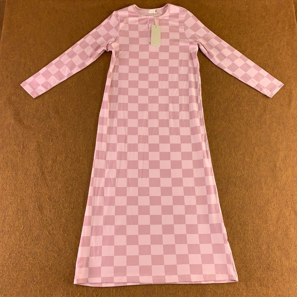 NUMU Girls Size 10 Pink Checkered Long Sleeve Cozy Long Nightgown NWT